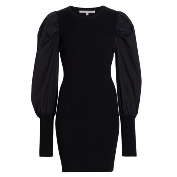Veronica Beard Wilkin Puff Sleeve Mini Bodycon Dress / Medium / Black Poplin - Picture 3 of 9